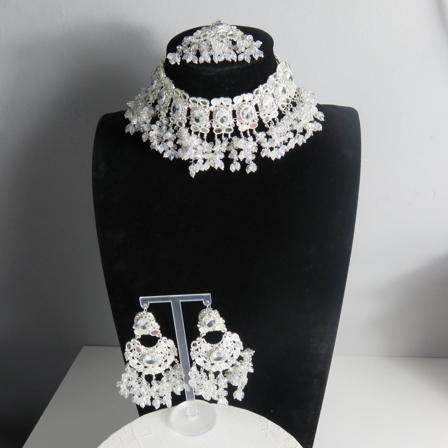 Crystal Droplets Choker Necklace Set
